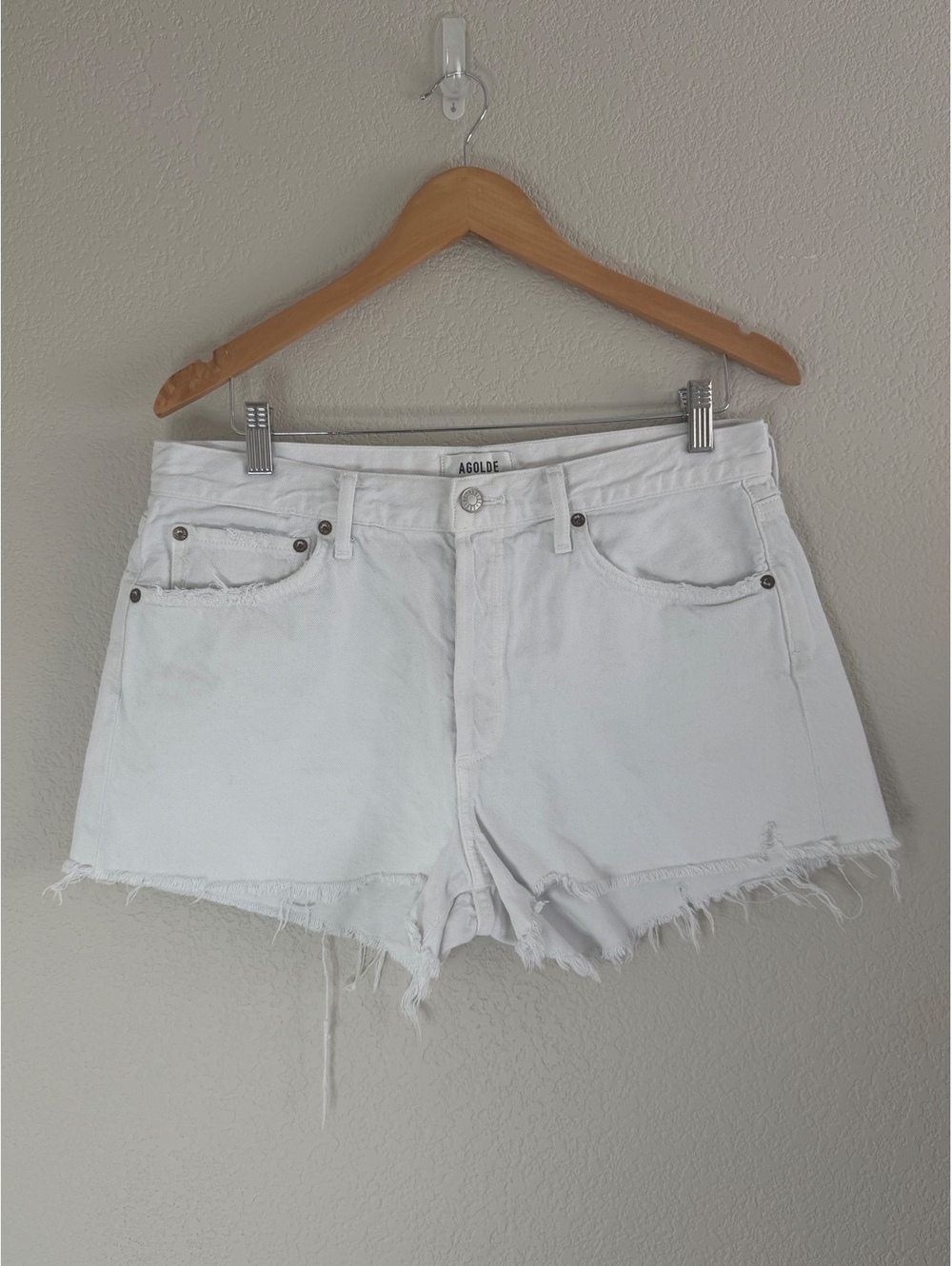 AGOLDE Parker Vintage Cutoff Shorts White Denim High Rise Womens Size 30